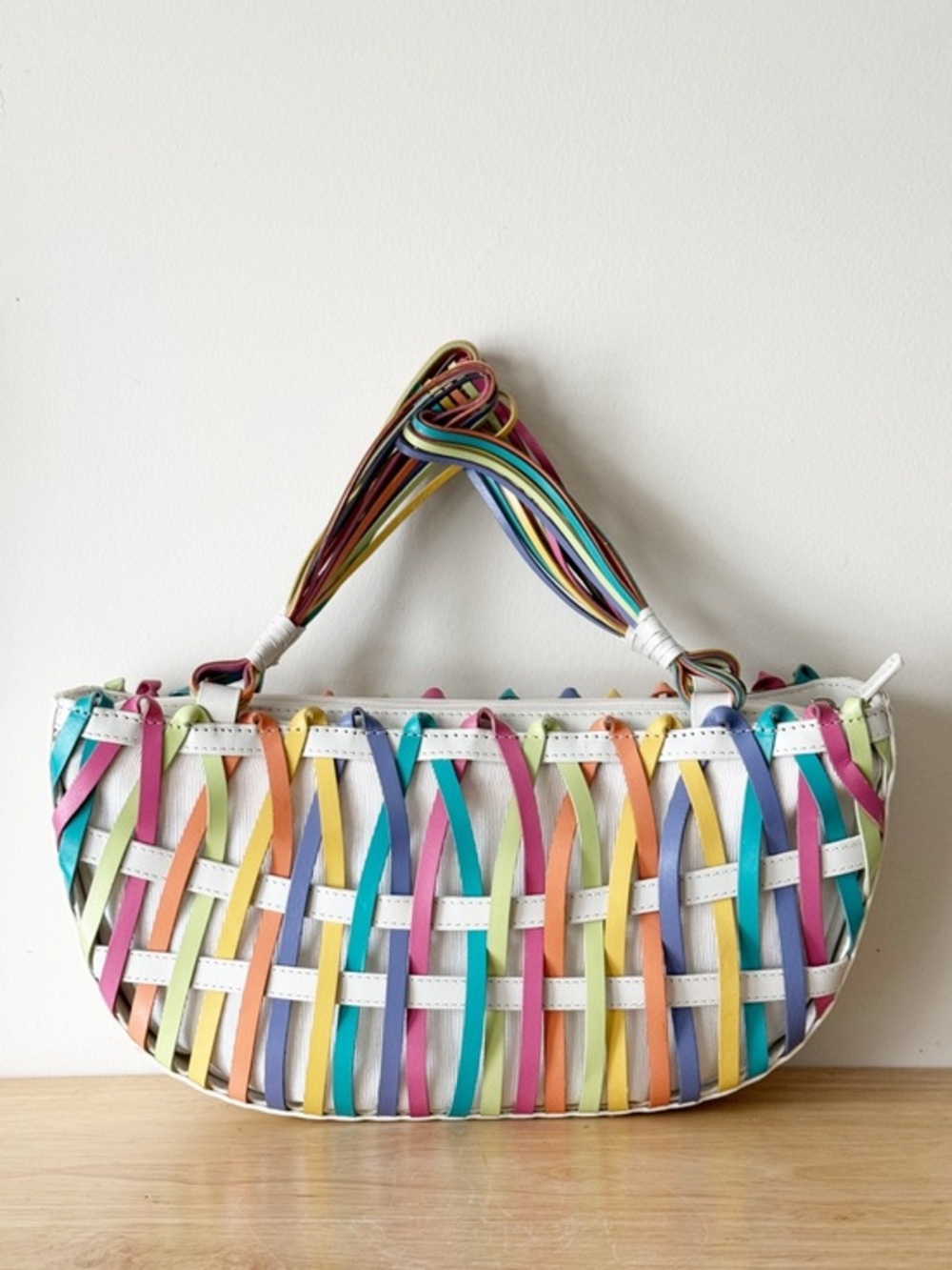 Inge Christopher Sport Vintage Y2K Half Moon Pastel Rainbow Lattice Weave Bag